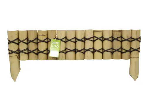 Product image of the product “Rigid bed edging made of yellow-brown bamboo cut in half horizontally, length 90cm, height 20cm, for spiking (ends approx. 35cm) ”